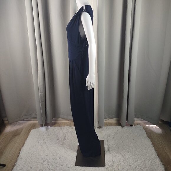 Spense Women's Navy Blue Drape Front Sleeveless Jumpsuit. Size 10 (NWT) - Picture 5 of 12
